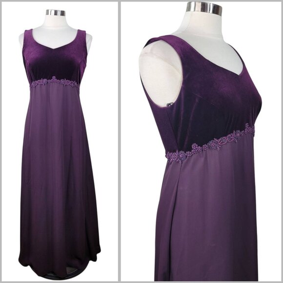 Vintage Y2K Evening Velvet Satin Dress Size 8 10 Prom Event Purple Gown Princess - Picture 1 of 11